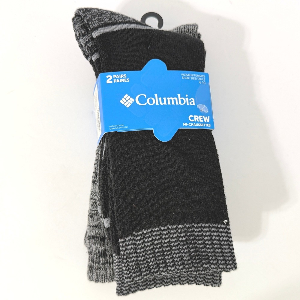 Columbia Womens Crew Socks 2 Pair Pack Black Grey Marled Shoe Size 4-10 RCS584W